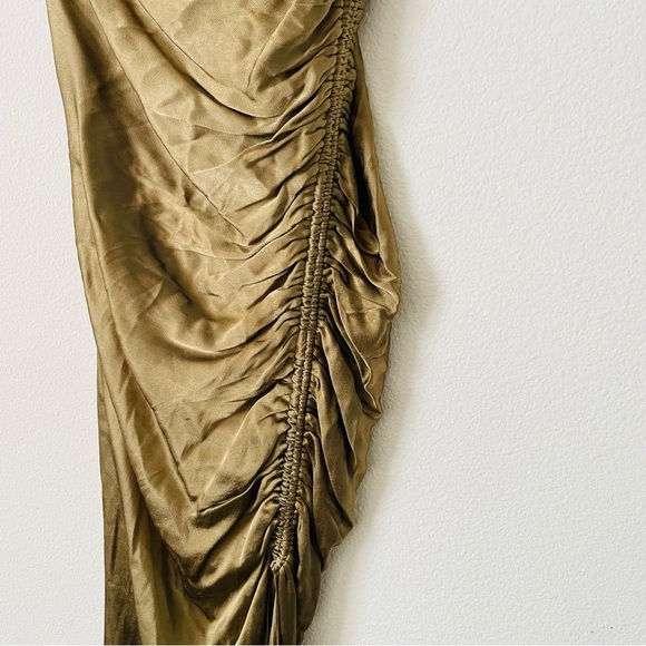 Shona Joy SIZE 2 Thalia Bias Ruched Midi Dress in Cumin - Picture 5 of 8